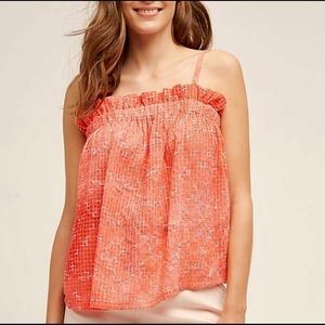 Anthropologie MAEVE Emasalo Top Ruffle Coral Flowy Summer Blouse Size S